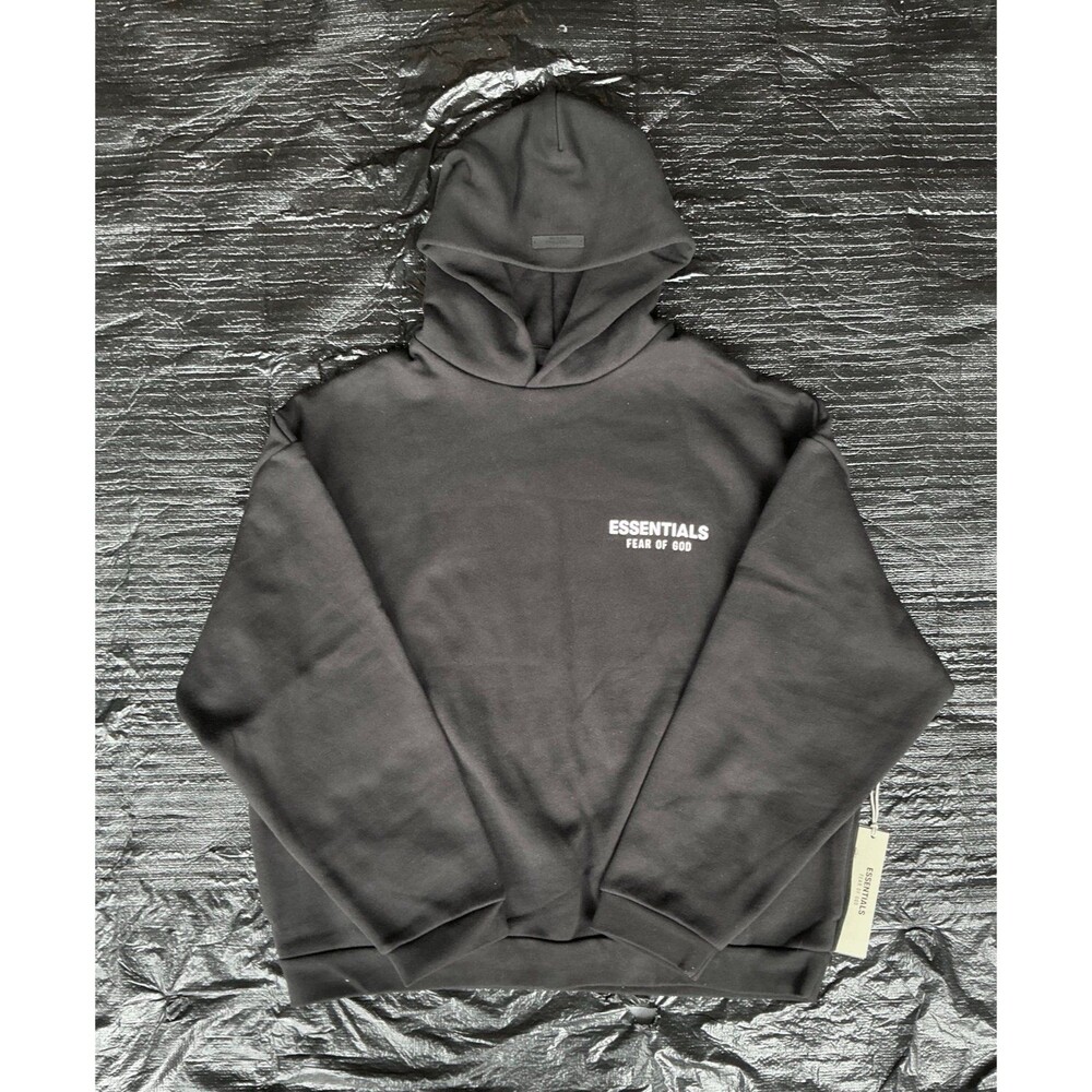 Essentials Fear of God Black Hoodie with White Logo